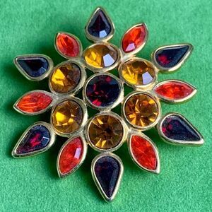 Vintage Multicolor Gold Brooch in Autumn Colors, Unmarked